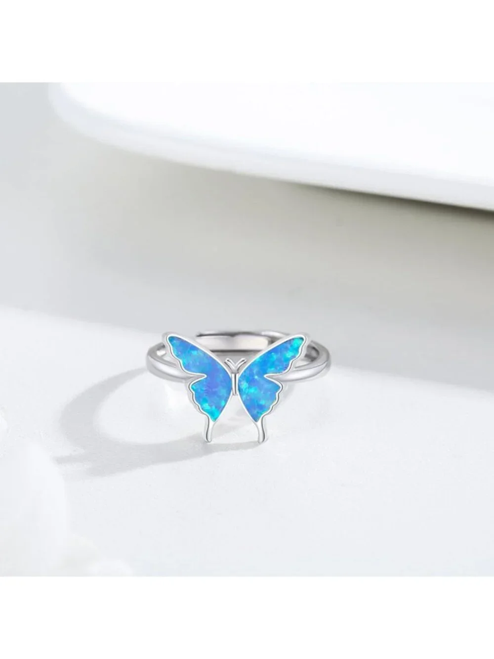 Sterling Silver Opal Butterfly Adjustable Ring - Cute Jewelry for Women’s Gifts